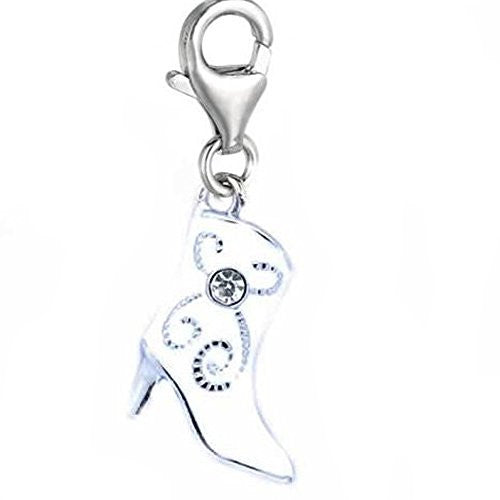Clip on White Cowboy Boot Dangle Charm Pendant for European Clip on Charm Jewelry w/ Lobster Clasp - Sexy Sparkles Fashion Jewelry