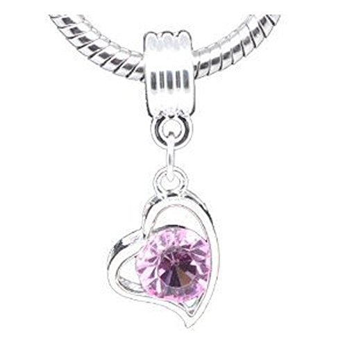 Pink Rhinestone Heart Dangle Charm European Bead Compatible for Most European Snake Chain Bracelet