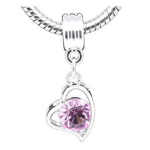 Pink Rhinestone Heart Dangle Charm European Bead Compatible for Most European Snake Chain Bracelet - Sexy Sparkles Fashion Jewelry - 1