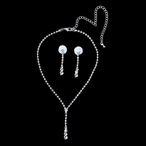 Fashion Jewelry Necklace Earring Ear Stud Set Teardrop Silver Plated w/ Stoppers Clear Rhinestone - Sexy Sparkles Fashion Jewelry - 2