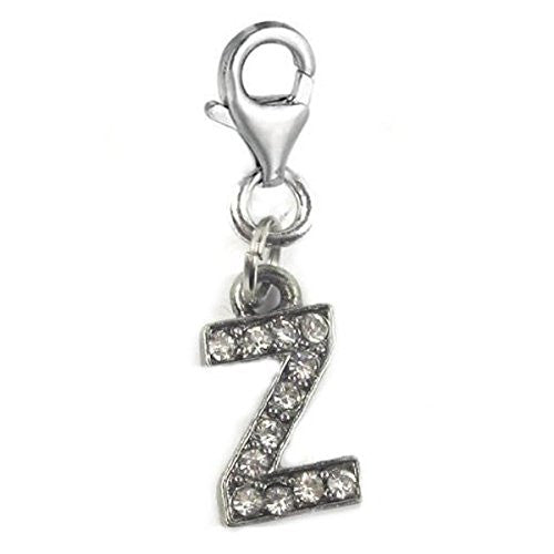 Clip on Letter Z Dangle Charm Pendant for European Clip on Charm Jewelry w/ Lobster Clasp