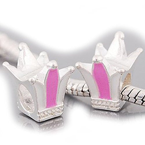 Pink and White Enamel Crown Bead Compatible for Most European Snake Chain Braceletfor Snake Chain Bracelet - Sexy Sparkles Fashion Jewelry