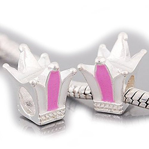 Pink and White Enamel Crown Bead Compatible for Most European Snake Chain Braceletfor Snake Chain Bracelet