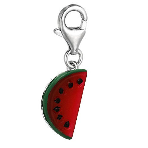 Resin Watermelon Red Fruit Clip on Charm Pendant for European Jewelry w/ Lobster Clasp