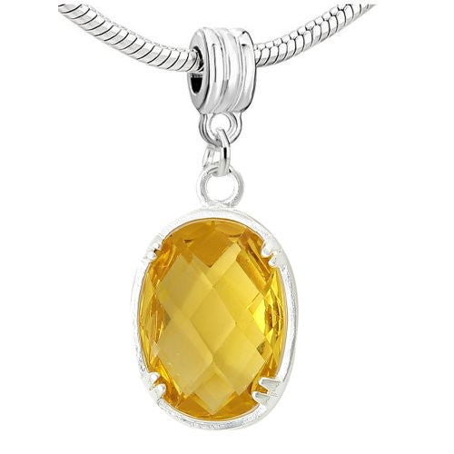 Oval Sparkly Cubic Zircon November Birthstone Dangling Charm European Bead Compatible for Most European Snake Chain Bracelet - Sexy Sparkles Fashion Jewelry