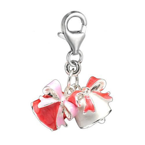 Clip on Christmas Bells Charm Pendant for European Jewelry w/ Lobster Clasp