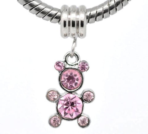 Pink  Rhinestone Teddy Bear Bead European Bead Compatible for Most European Snake Chain Charm Bracelet - Sexy Sparkles Fashion Jewelry - 4