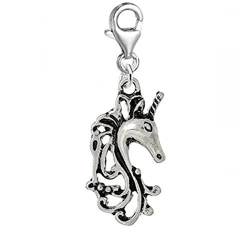 Unicorn Horse Head Clip On For Bracelet Charm Pendant for European Charm Jewelry w/ Lobster Clasp