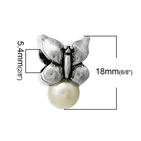 Butterfly w/ White Artificial Pearl Bead Compatible for Most European Snake Chain Bracelet - Sexy Sparkles Fashion Jewelry - 3