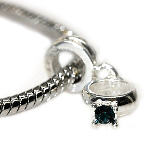 Green  Rhinestone Engagement Ring Dangle Charm European Bead Compatible for Most European Snake Chain Bracelet