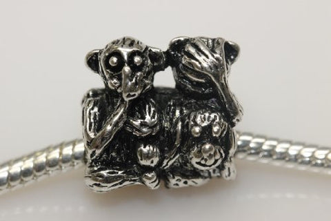 Hear No Evil, See No Evil, Speak No Evil Monkey Charm European Bead Compatible for Most European Snake Chain Bracelet - Sexy Sparkles Fashion Jewelry - 2