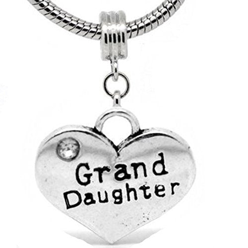 2 Sided Heart Charm (Granddaughter) Spacer Bead for European Snake Chain Charm Bracelet - Sexy Sparkles Fashion Jewelry
