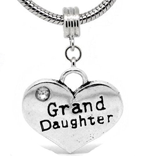 2 Sided Heart Charm (Granddaughter) Spacer Bead for European Snake Chain Charm Bracelet