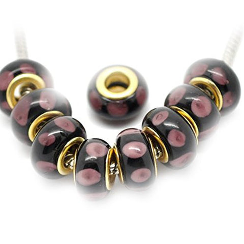 Ten Black w/Purple Dots Lampwork Murano Beads for Snake Chain Bracelet - Sexy Sparkles Fashion Jewelry - 1