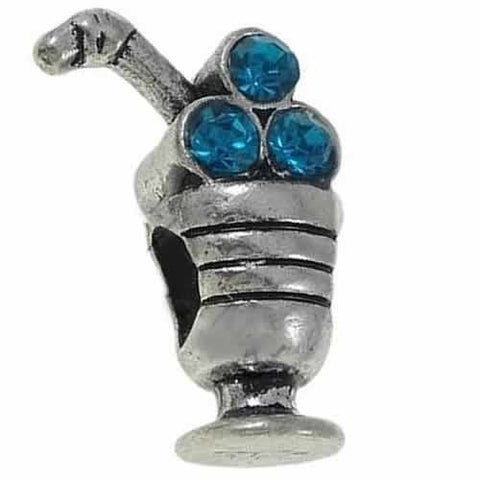 Aqua Cocktail Cup with Crystals Charm Bead for Snake Chain Bracelet - Sexy Sparkles Fashion Jewelry - 2