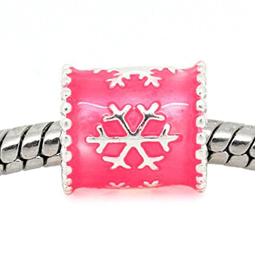 Pink Christmas Snow Flake European Bead Compatible for Most European Snake Chain Charm Bracelet
