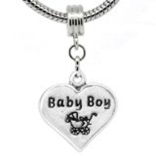 Baby Boy on Heart with Stroller Print Dangle European Bead Compatible for Most European Snake Chain Bracelet - Sexy Sparkles Fashion Jewelry