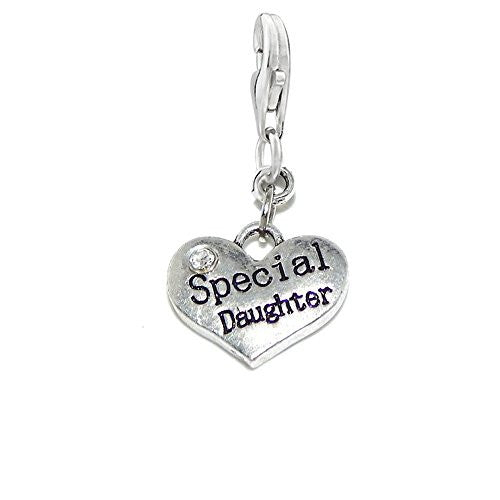 Special Daughter Charm for European Clip on Jewelry w/ Lobster Clasp