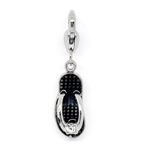 Clip on Black Flip Flop Shoe Pendant for European Jewelry w/ Lobster Clasp