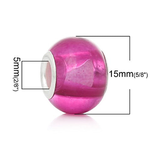 Five (5)Fushia Glass European Murano Lampwork Beads Compatible with European Snake Chain Bracelet - Sexy Sparkles Fashion Jewelry - 2