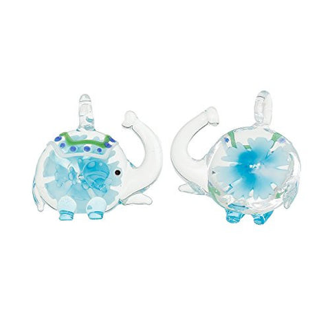 Lampwork Glass Elephant with Flower Pattern Charm Pendant For Necklace (Blue) - Sexy Sparkles Fashion Jewelry - 2