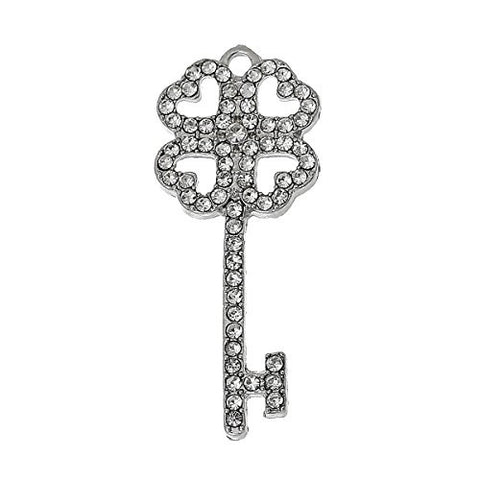 Silver Tone Key to My Heart Pendant for Necklace - Sexy Sparkles Fashion Jewelry - 1