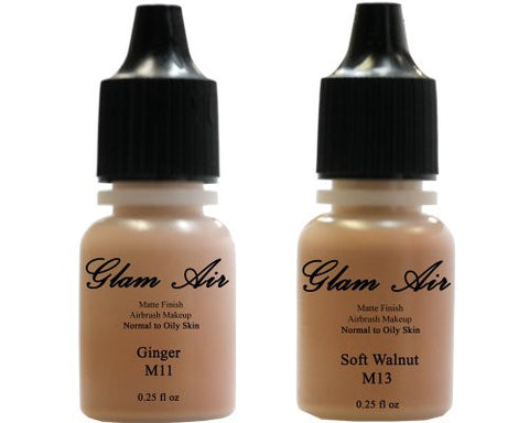 Airbrush Makeup Foundation Matte M11 Ginger and M13 Soft Walnut Water-based Makeup Lasting All Day 0.25 Oz Bottle By Glam Air - Sexy Sparkles Fashion Jewelry - 1