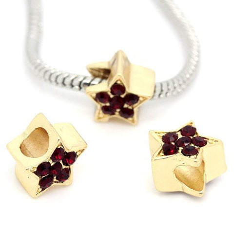 Star with Dark Red  Rhinestones Spacer European Bead Compatible for Most European Snake Chain Bracelet - Sexy Sparkles Fashion Jewelry - 3