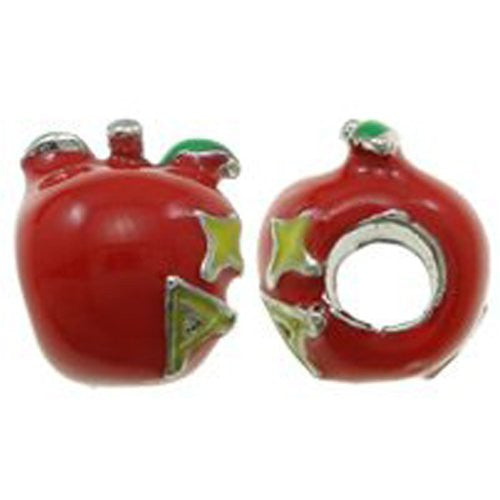Red Enamel Apple with Letter A Spacer Bead European Bead Compatible for Most European Snake Chain Charm Bracelet - Sexy Sparkles Fashion Jewelry