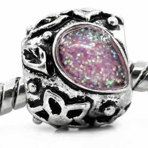 Glitter Inspirational Flower Charm Spacer Bead for Snake Chain Bracelet (Pink) - Sexy Sparkles Fashion Jewelry - 4