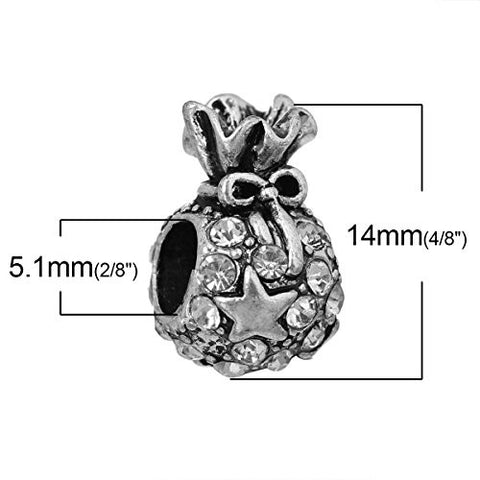 Christmas Gift Bag with Clear Crystals Charm Bead for European Snake Chain Charm Bracelet - Sexy Sparkles Fashion Jewelry - 2