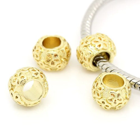 Two(2) Gold Tone Round Bead Charm Spacer European Bead Compatible for Most European Snake Chain Bracelet - Sexy Sparkles Fashion Jewelry - 3