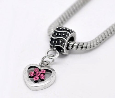 Heart Charm W/pink  Crystals Charm Bead - Sexy Sparkles Fashion Jewelry - 4