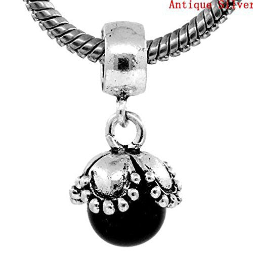 Dangle Acrylic Black Pearl Flower European Bead Compatible for Most European Snake Chain Bracelet