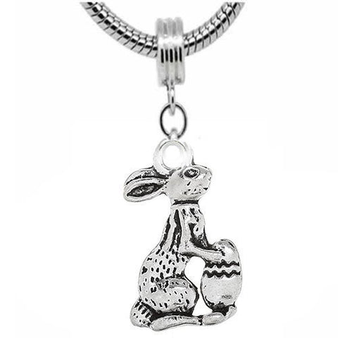 Easter Bunny Holding Easter Egg Dangle Charm European Bead Compatible for Most European Snake Chain Bracelet - Sexy Sparkles Fashion Jewelry - 2