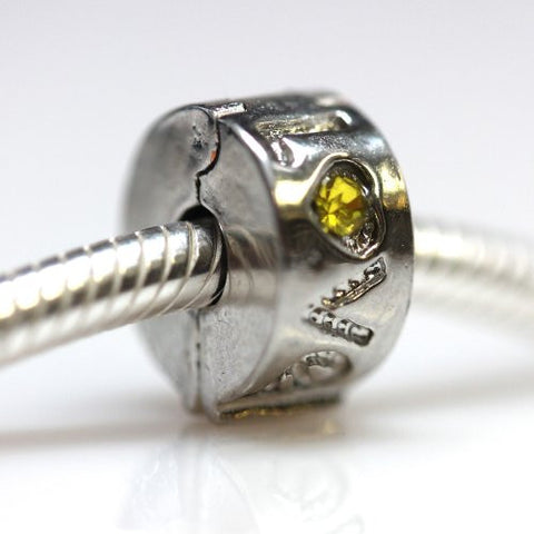 Love Yellow  Rhinestone Clip Lock Stopper European European Bead Compatible for Most European Snake Chain Bracelet - Sexy Sparkles Fashion Jewelry - 2
