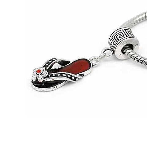 Flip Flop Shoe Charm W/ Crystal Dangle European Bead Compatible for Most European Snake Chain Bracelet - Sexy Sparkles Fashion Jewelry - 1