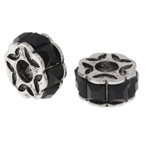 Black Flower Design Charm Beads for Snake Charm Charm Bracelet - Sexy Sparkles Fashion Jewelry - 1