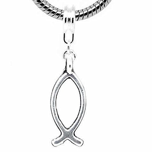 Christian Fish Charm Dangle European Bead Compatible for Most European Snake Chain Bracelet