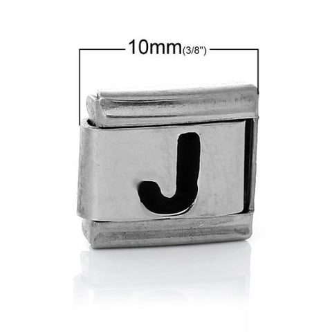 Italian Charm Bracelet Link Square Silver Tone Alphabet Letter (J) - Sexy Sparkles Fashion Jewelry - 2