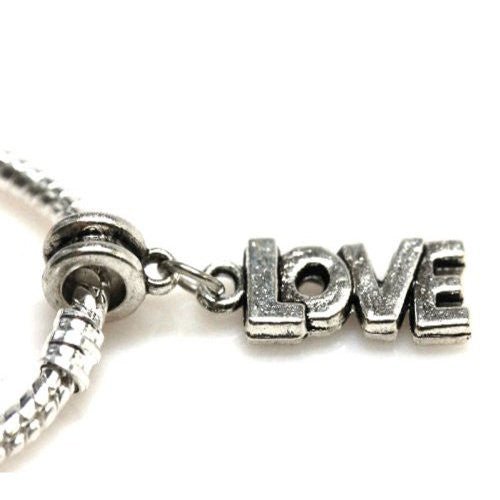 Love Dangle Charm European Bead Compatible for Most European Snake Chain Bracelet