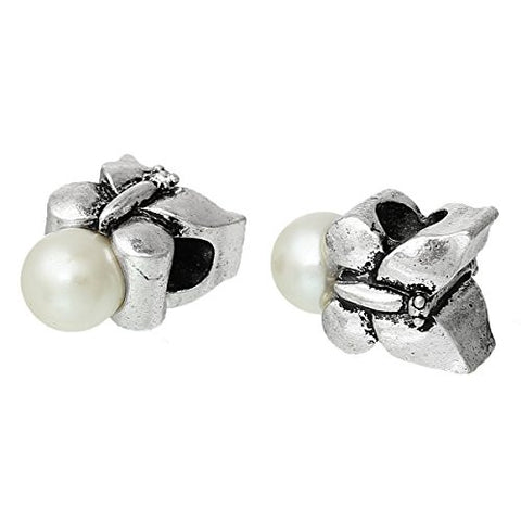 Butterfly w/ White Artificial Pearl Bead Compatible for Most European Snake Chain Bracelet - Sexy Sparkles Fashion Jewelry - 2