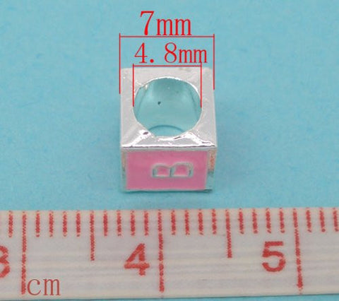 "B" Letter Square Charm Beads Pink Enamel European Bead Compatible for Most European Snake Chain Charm Braceletss - Sexy Sparkles Fashion Jewelry - 3