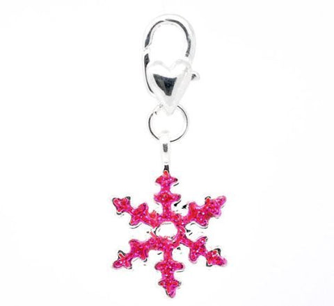 Clip on Pink Christmas Snowflake Charm for European Jewelry w/ Lobster Clasp - Sexy Sparkles Fashion Jewelry - 4