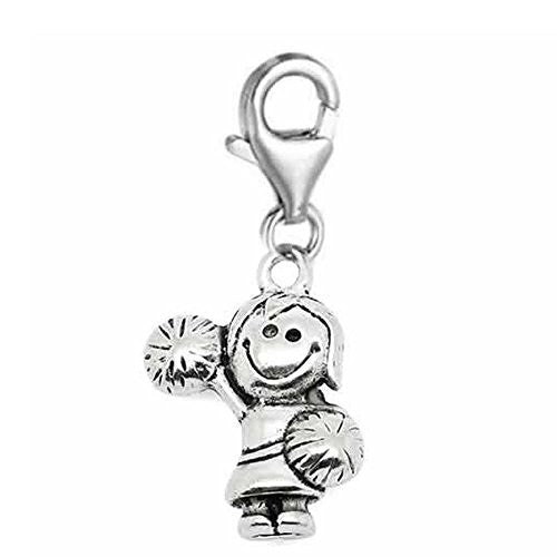 Clip on Cheerleader Cheering with Pom Poms for European Jewelry w/ Lobster Clasp - Sexy Sparkles Fashion Jewelry
