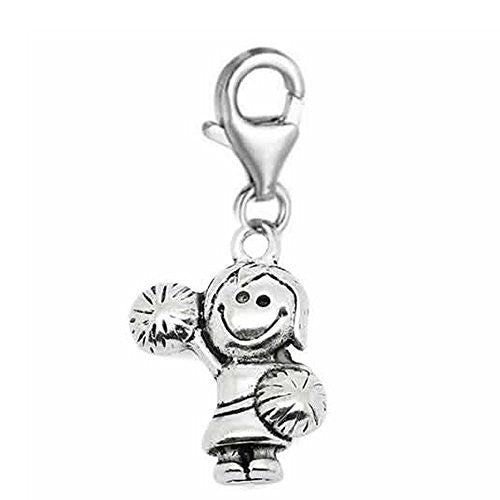 Clip on Cheerleader Cheering with Pom Poms for European Jewelry w/ Lobster Clasp