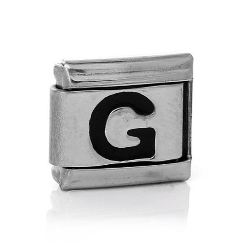 Italian Charm Bracelet Link Square Silver Tone Alphabet Letter (G)