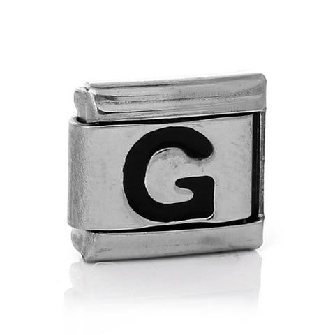 Italian Charm Bracelet Link Square Silver Tone Alphabet Letter (G) - Sexy Sparkles Fashion Jewelry - 1