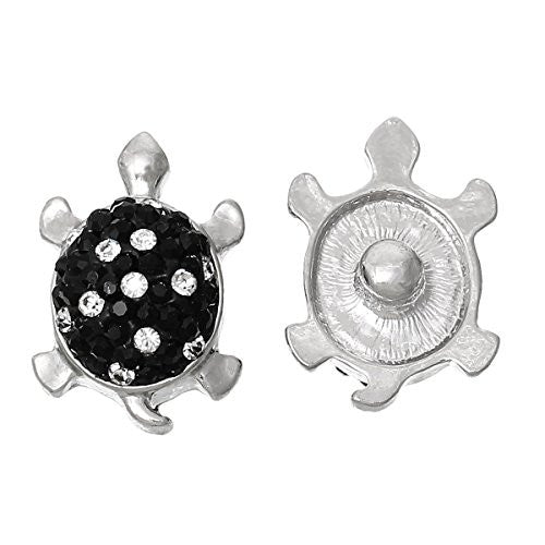 Chunk Snap Jewelry Button Tortoise Silver Tone Fit Chunk Bracelet Clear Black Rhinestone - Sexy Sparkles Fashion Jewelry