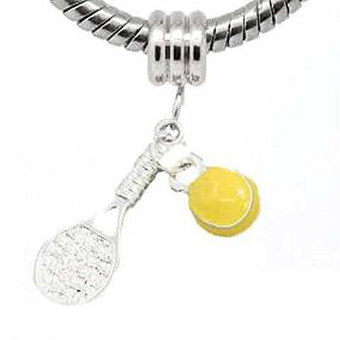 Tennis Racket with Yellow Ball European Bead Compatible for Most European Snake Chain Bracelet - Sexy Sparkles Fashion Jewelry - 1